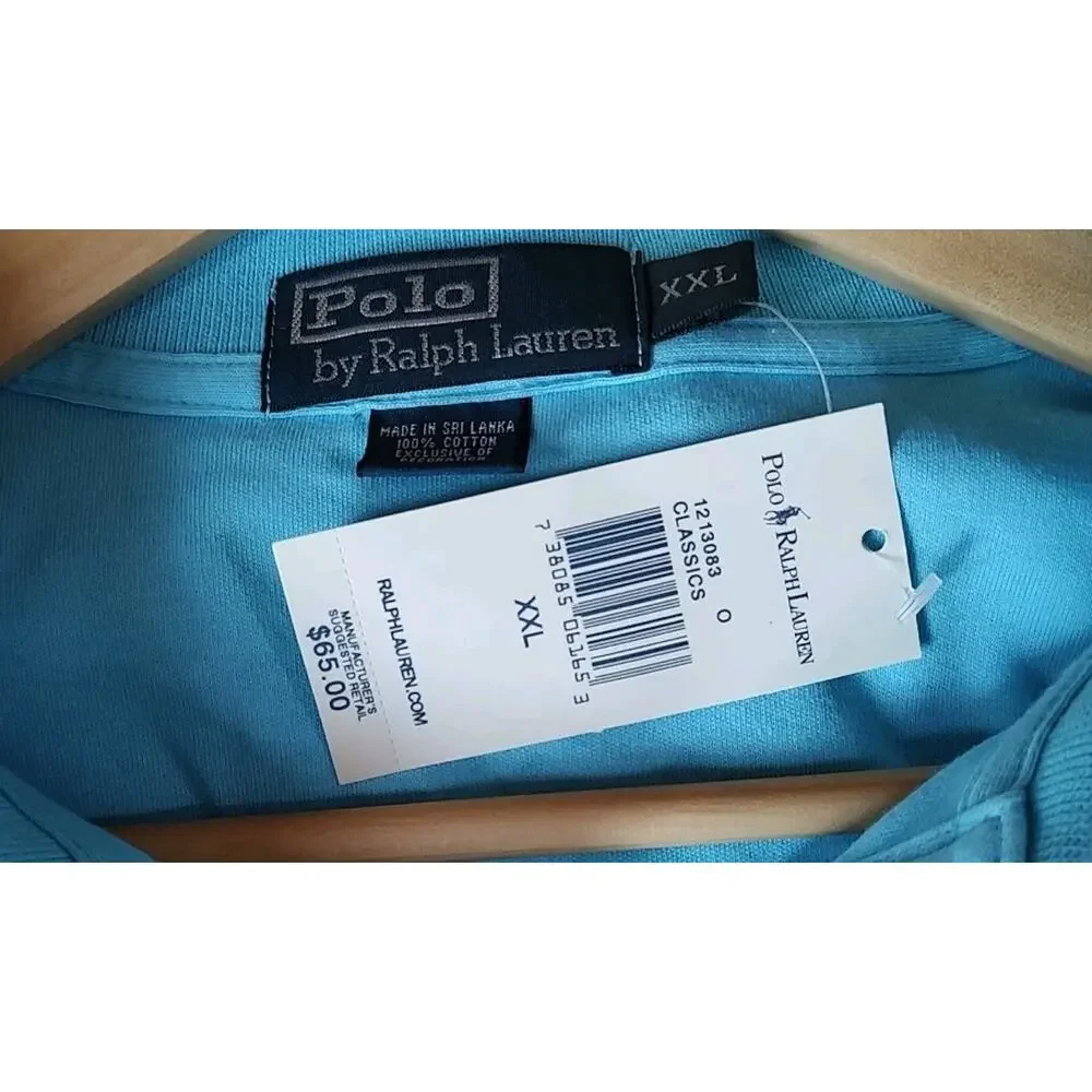 Men's Polo Ralph Lauren Polo Shirt Light Blue Interlock Short Sleeve Pony - XXL - Picture 5 of 5
